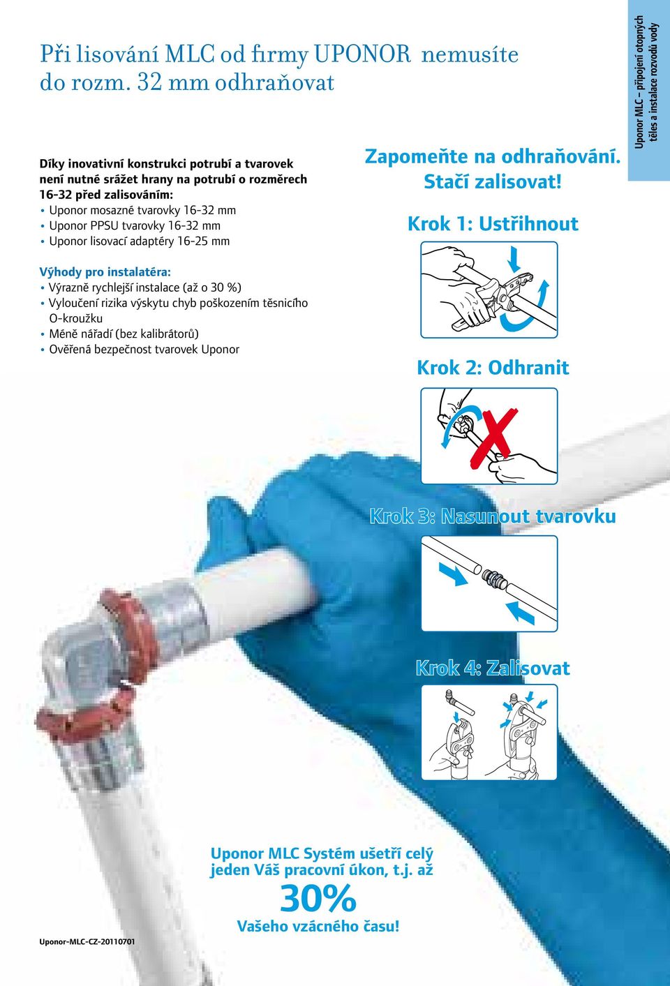 16-32 mm Uponor lisovací adaptéry 16-25 mm Zapomeňte na odhraňování. Stačí zalisovat!