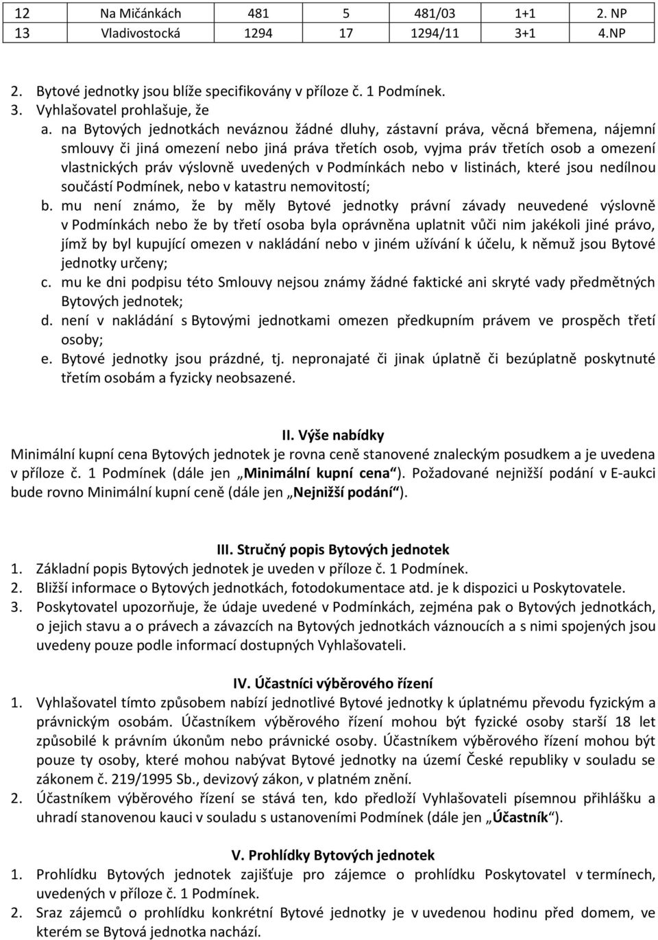 uvedených v Podmínkách nebo v listinách, které jsou nedílnou součástí Podmínek, nebo v katastru nemovitostí; b.