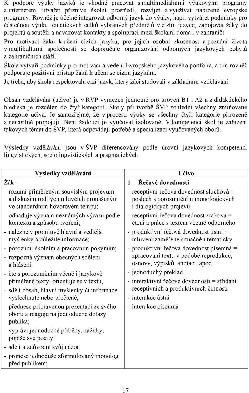 vytvářet podmínky pro částečnou výuku tematických celků vybraných předmětů v cizím jazyce, zapojovat žáky do projektů a soutěží a navazovat kontakty a spolupráci mezi školami doma i v zahraničí.