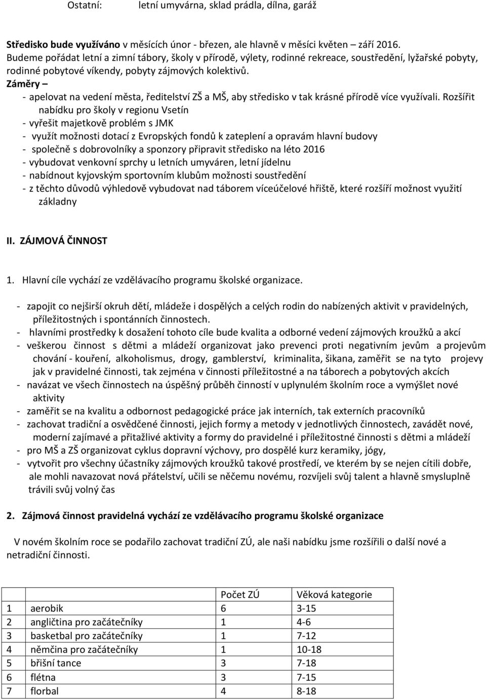 Zámry - apelovat na vedení msta, itelství ZŠ a MŠ, aby stisko v tak krásné přírod více využívali.