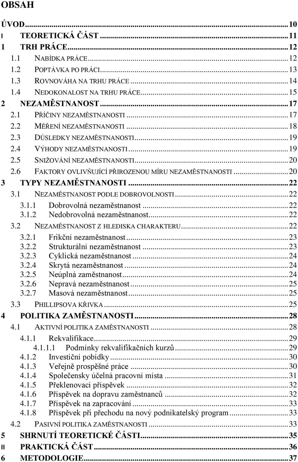 6 FAKTORY OVLIVŇUJÍCÍ PŘIROZENOU MÍRU NEZAMĚSTNANOSTI... 20 3 TYPY NEZAMĚSTNANOSTI... 22 3.1 NEZAMĚSTNANOST PODLE DOBROVOLNOSTI... 22 3.1.1 Dobrovolná nezaměstnanost... 22 3.1.2 Nedobrovolná nezaměstnanost.