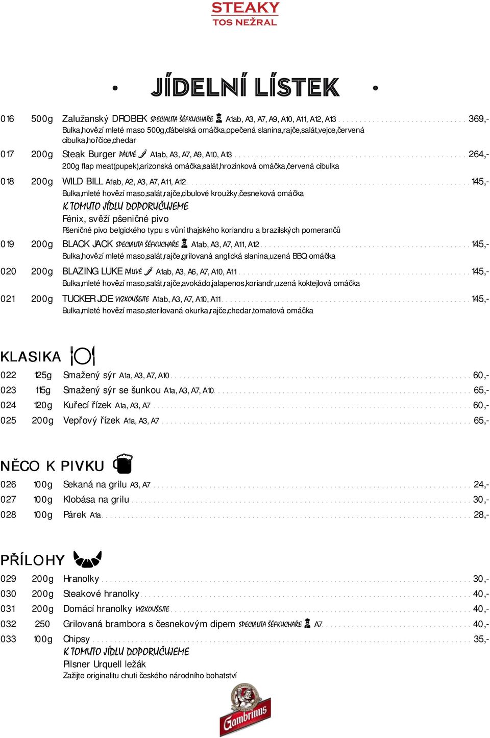 maso,salát,rajče,cibulové kroužky,česneková omáčka 019 200g 020 200g 021 200g Fénix, svěží pšeničné pivo Pšeničné pivo belgického typu s vůní thajského koriandru a brazilských pomerančů BLACK JACK