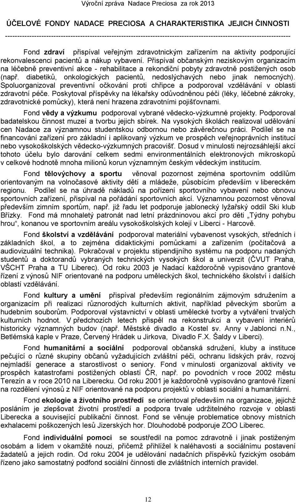 Přispíval občanským neziskovým organizacím na léčebně preventivní akce - rehabilitace a rekondiční pobyty zdravotně postižených osob (např.