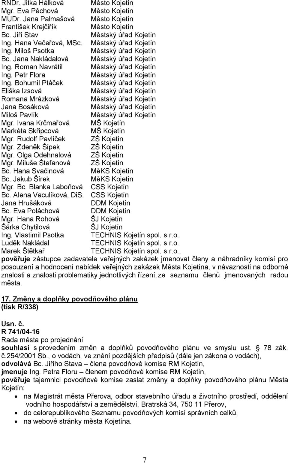 Rudolf Pavlíček ZŠ Kojetín Mgr. Zdeněk Šípek ZŠ Kojetín Mgr. Olga Odehnalová ZŠ Kojetín Mgr. Miluše Štefanová ZŠ Kojetín Bc. Hana Svačinová MěKS Kojetín Bc. Jakub Šírek MěKS Kojetín Mgr. Bc. Blanka Laboňová CSS Kojetín Bc.