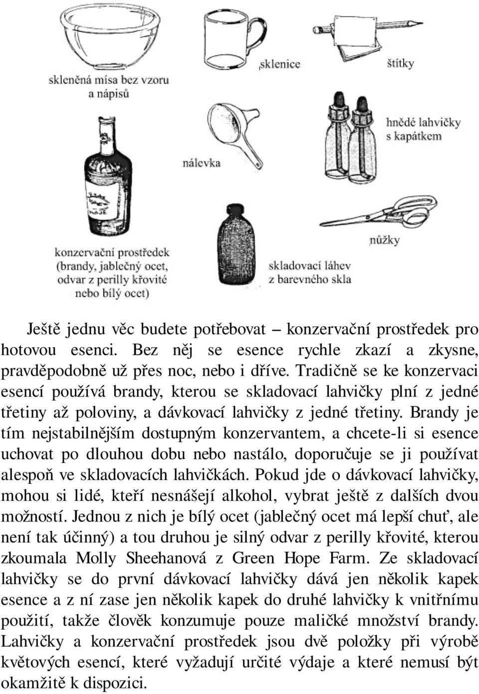 Brandy je tím nejstabilnějším dostupným konzervantem, a chcete-li si esence uchovat po dlouhou dobu nebo nastálo, doporučuje se ji používat alespoň ve skladovacích lahvičkách.