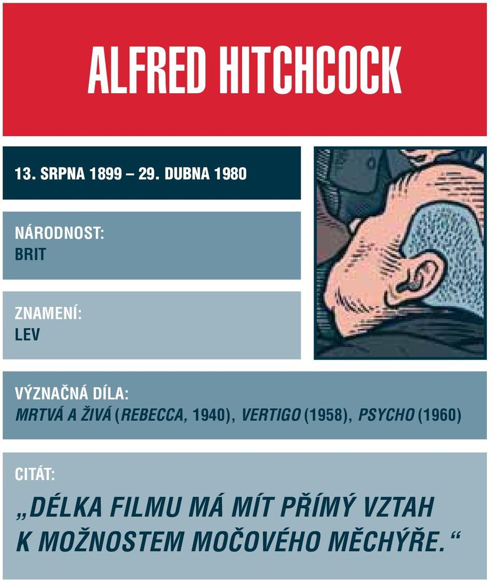 MRTVÁ A ŽIVÁ (REBECCA, 1940), VERTIGO (1958), PSYCHO