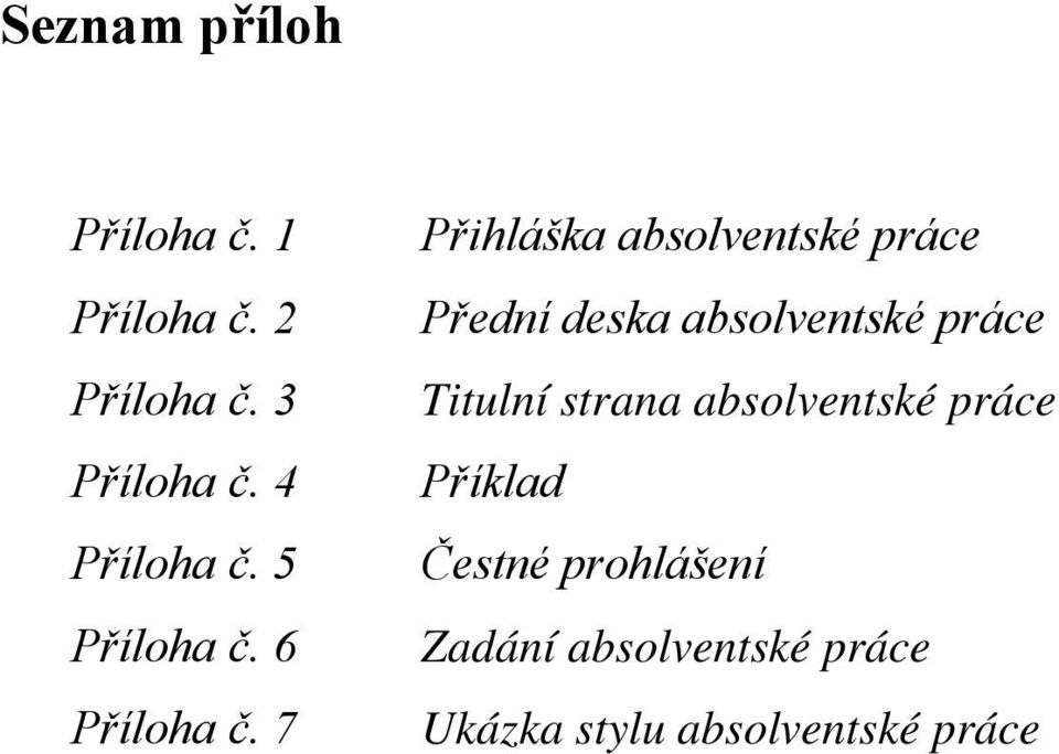 7 Přihláška absolventské práce Přední deska absolventské práce Titulní