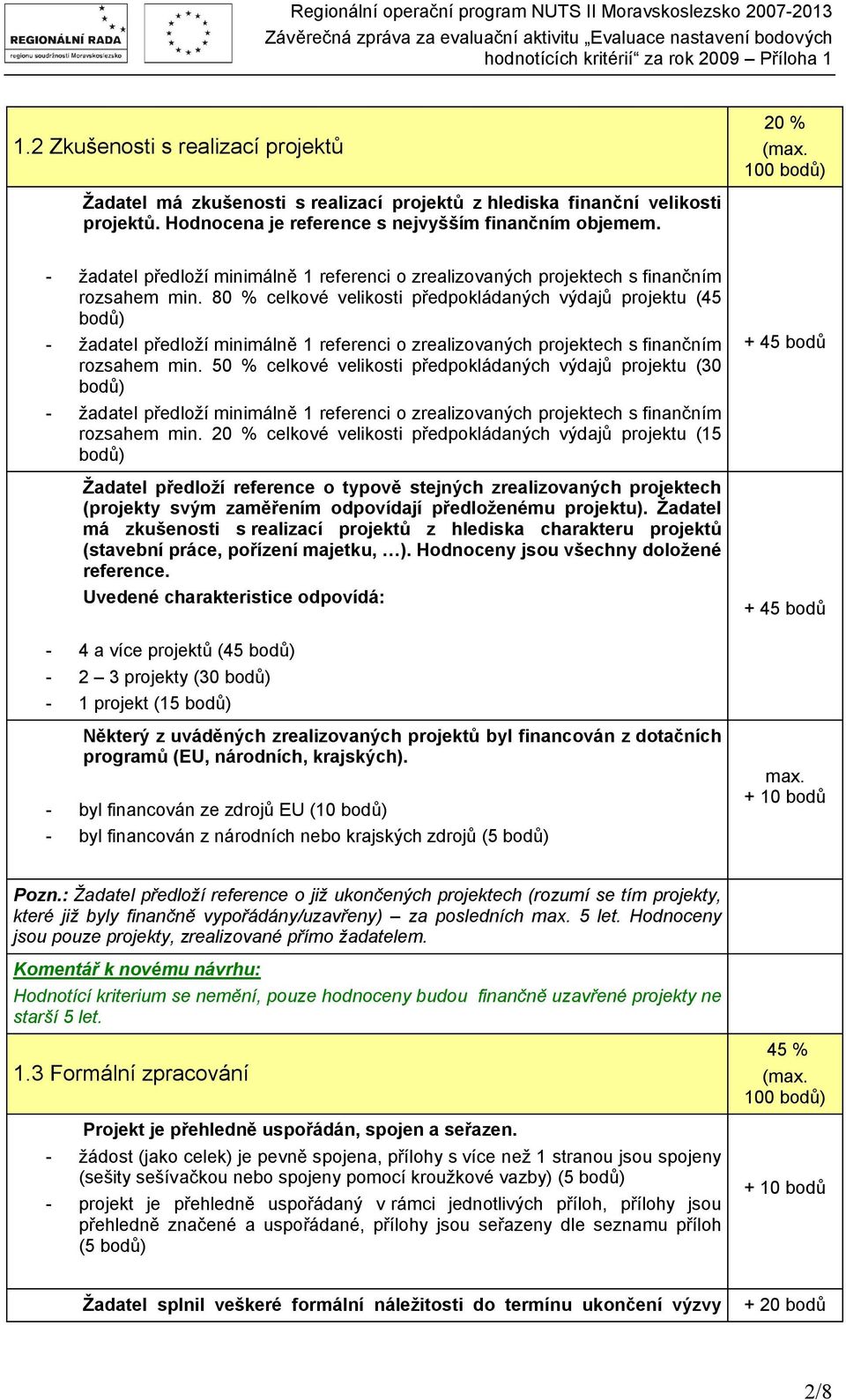 80 % celkové velikosti předpokládaných výdajů projektu (45  50 % celkové velikosti předpokládaných výdajů projektu (30  20 % celkové velikosti předpokládaných výdajů projektu (15 Žadatel předloží