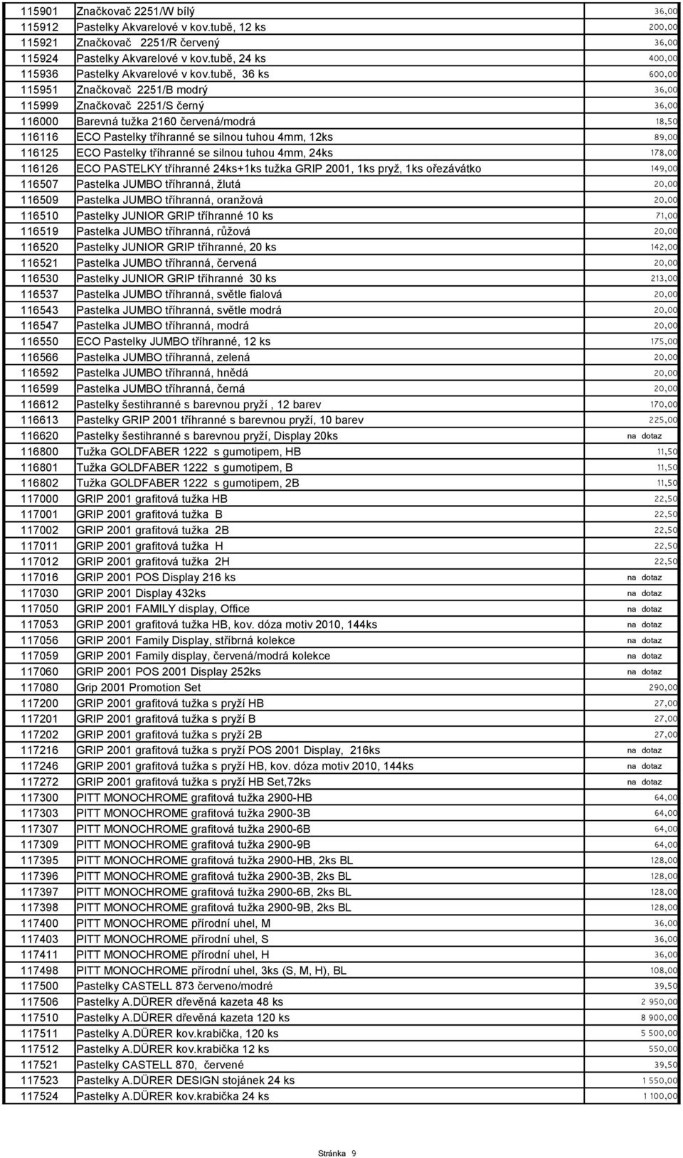 tubě, 36 ks 600,00 115951 Značkovač 2251/B modrý 36,00 115999 Značkovač 2251/S černý 36,00 116000 Barevná tužka 2160 červená/modrá 18,50 116116 ECO Pastelky tříhranné se silnou tuhou 4mm, 12ks 89,00