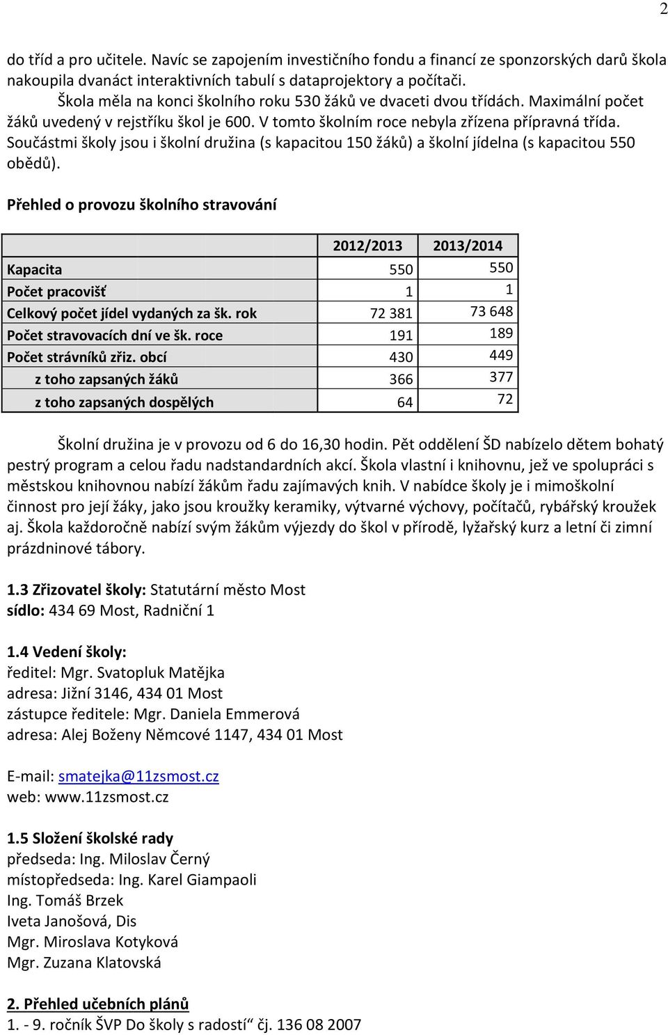 Součástmi školy jsou i školní družina (s kapacitou 150 žáků) a školní jídelna (s kapacitou 550 obědů).