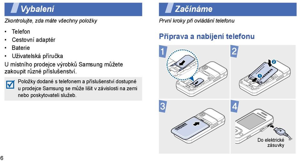 Položky dodané s telefonem a příslušenství dostupné u prodejce Samsung se může lišit v závislosti na