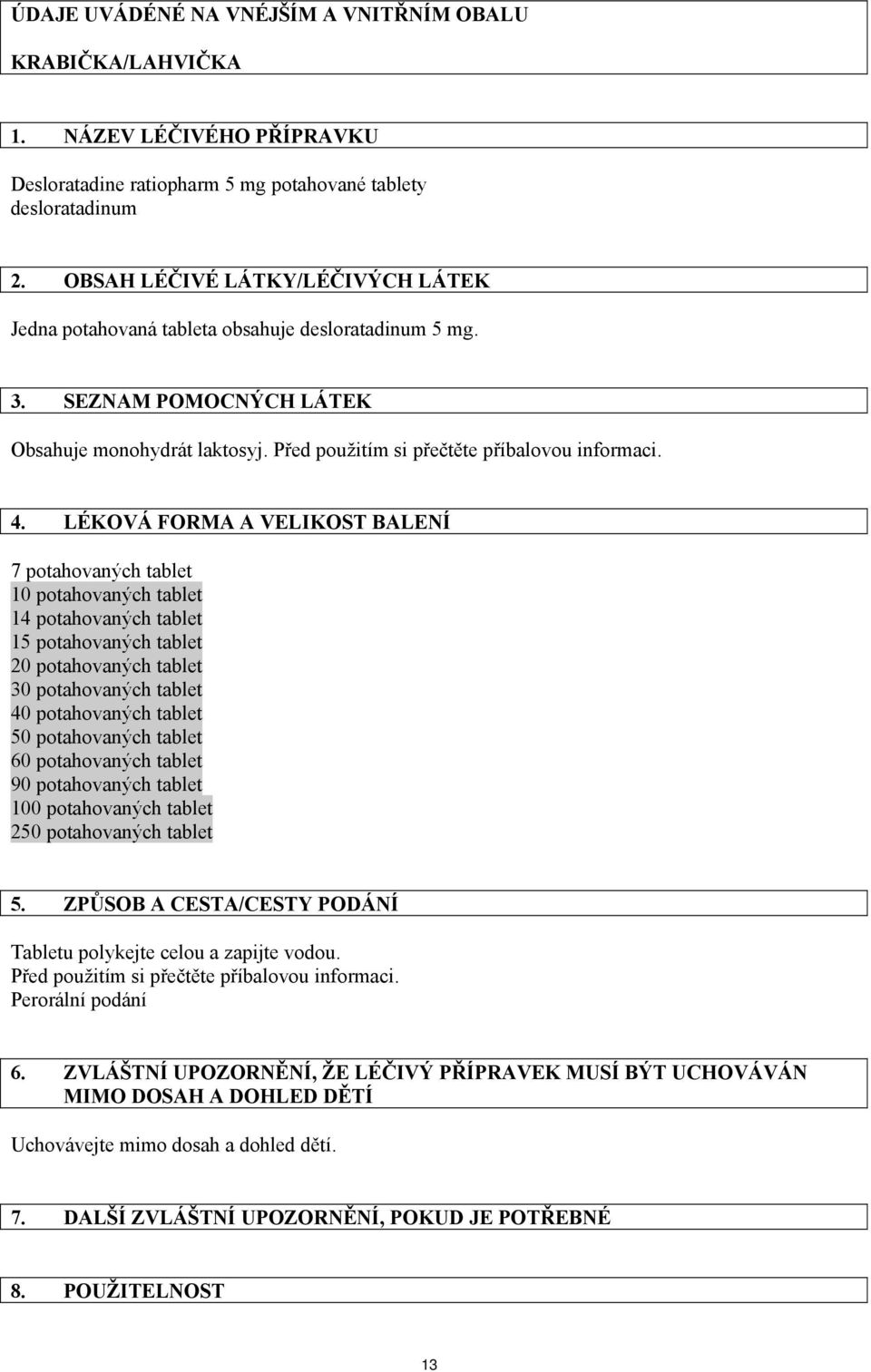 LÉKOVÁ FORMA A VELIKOST BALENÍ 7 potahovaných tablet 10 potahovaných tablet 14 potahovaných tablet 15 potahovaných tablet 20 potahovaných tablet 30 potahovaných tablet 40 potahovaných tablet 50