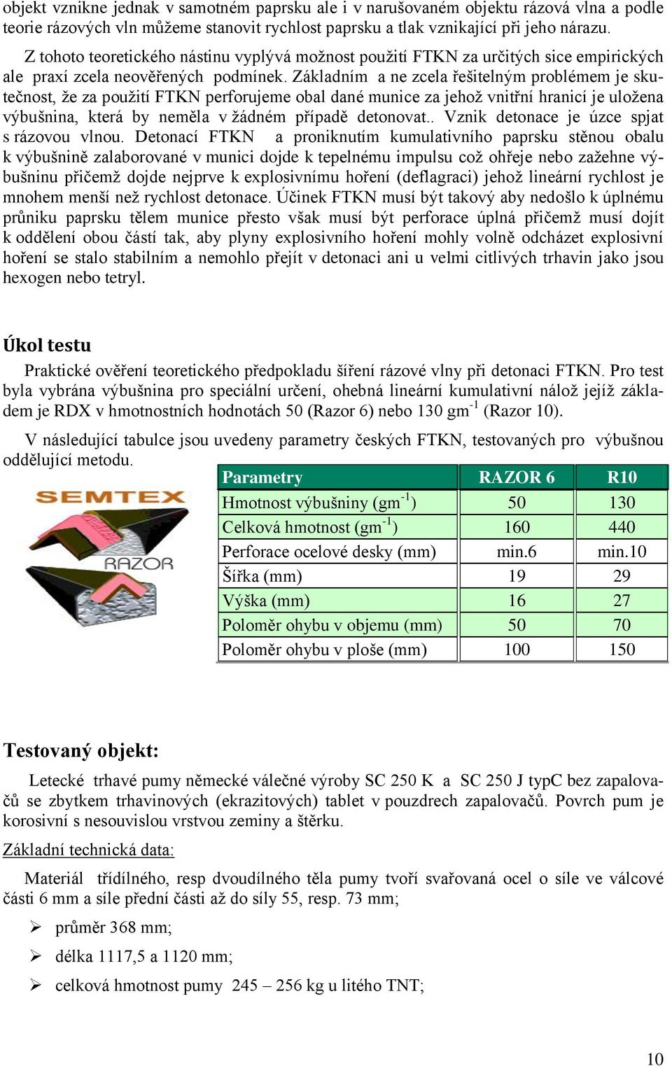 Základním a ne zcela řešitelným problémem je skutečnost, že za použití FTKN perforujeme obal dané munice za jehož vnitřní hranicí je uložena výbušnina, která by neměla v žádném případě detonovat.