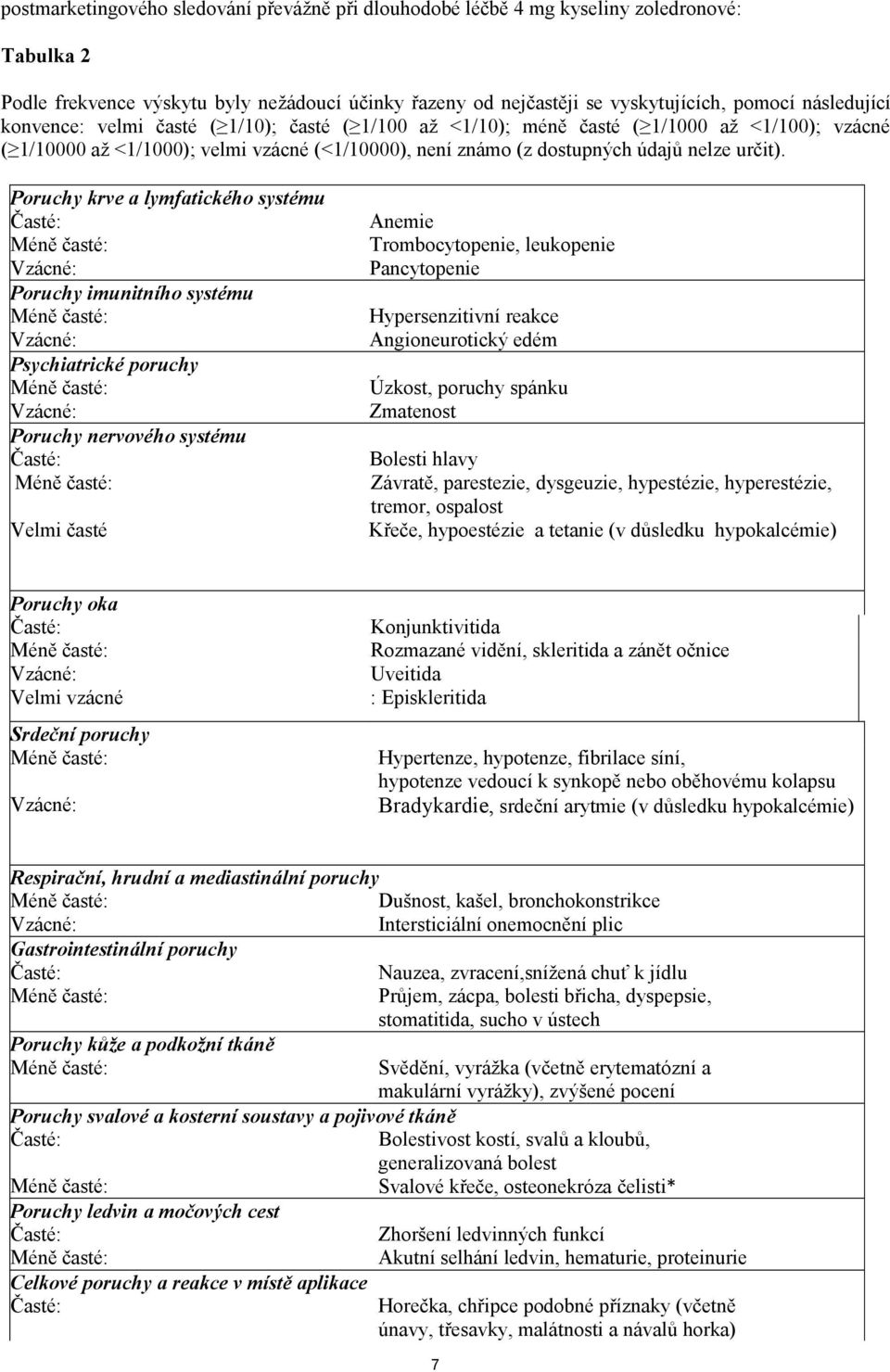 Poruchy krve a lymfatického systému Vzácné: Poruchy imunitního systému Vzácné: Psychiatrické poruchy Vzácné: Poruchy nervového systému Velmi časté Anemie Trombocytopenie, leukopenie Pancytopenie