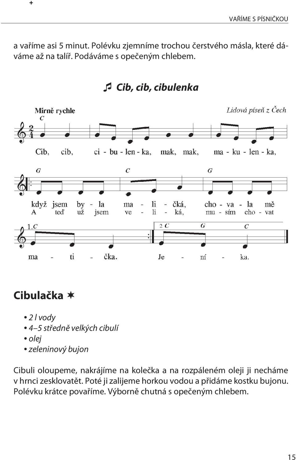 Cib, cib, cibulenka Cibulaèka 2 l vody 4 5 støednì velkých cibulí olej zeleninový bujon Cibuli oloupeme,