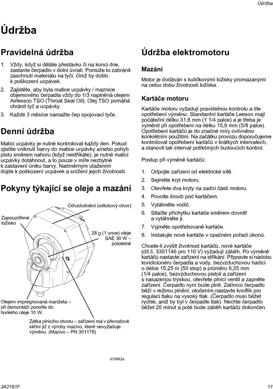 Každé 3 mìsíce namažte èep spojovací tyèe. Denní údržba Matici ucpávky je nutné kontrolovat každý den.