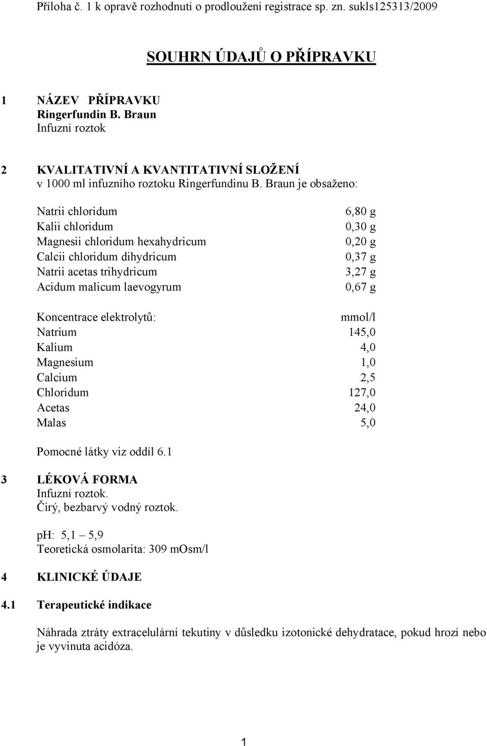 Braun je obsaženo: Natrii chloridum Kalii chloridum Magnesii chloridum hexahydricum Calcii chloridum dihydricum Natrii acetas trihydricum Acidum malicum laevogyrum 6,80 g 0,30 g 0,20 g 0,37 g 3,27 g