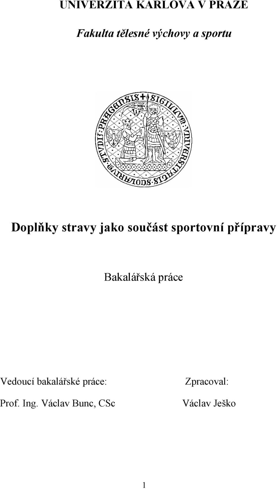 přípravy Bakalářská práce Vedoucí bakalářské