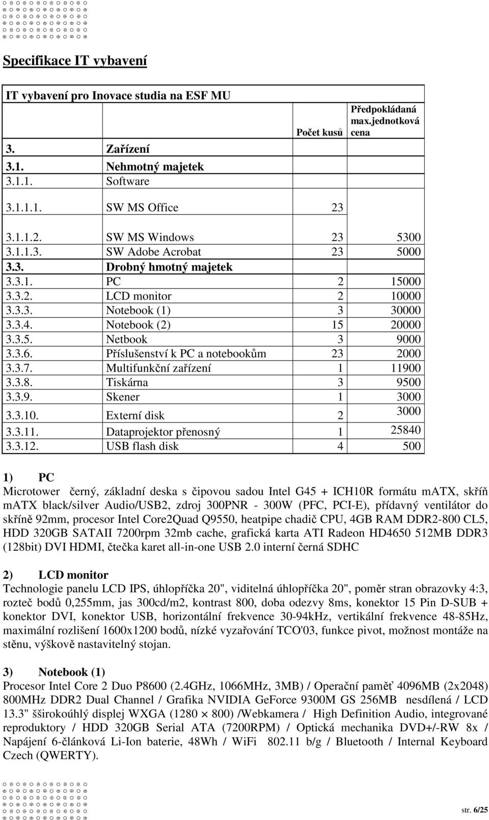 3.6. Příslušenství k PC a notebookům 23 2000 3.3.7. Multifunkční zařízení 1 11900 3.3.8. Tiskárna 3 9500 3.3.9. Skener 1 3000 3.3.10. Externí disk 2 3000 3.3.11. Dataprojektor přenosný 1 25840 3.3.12.