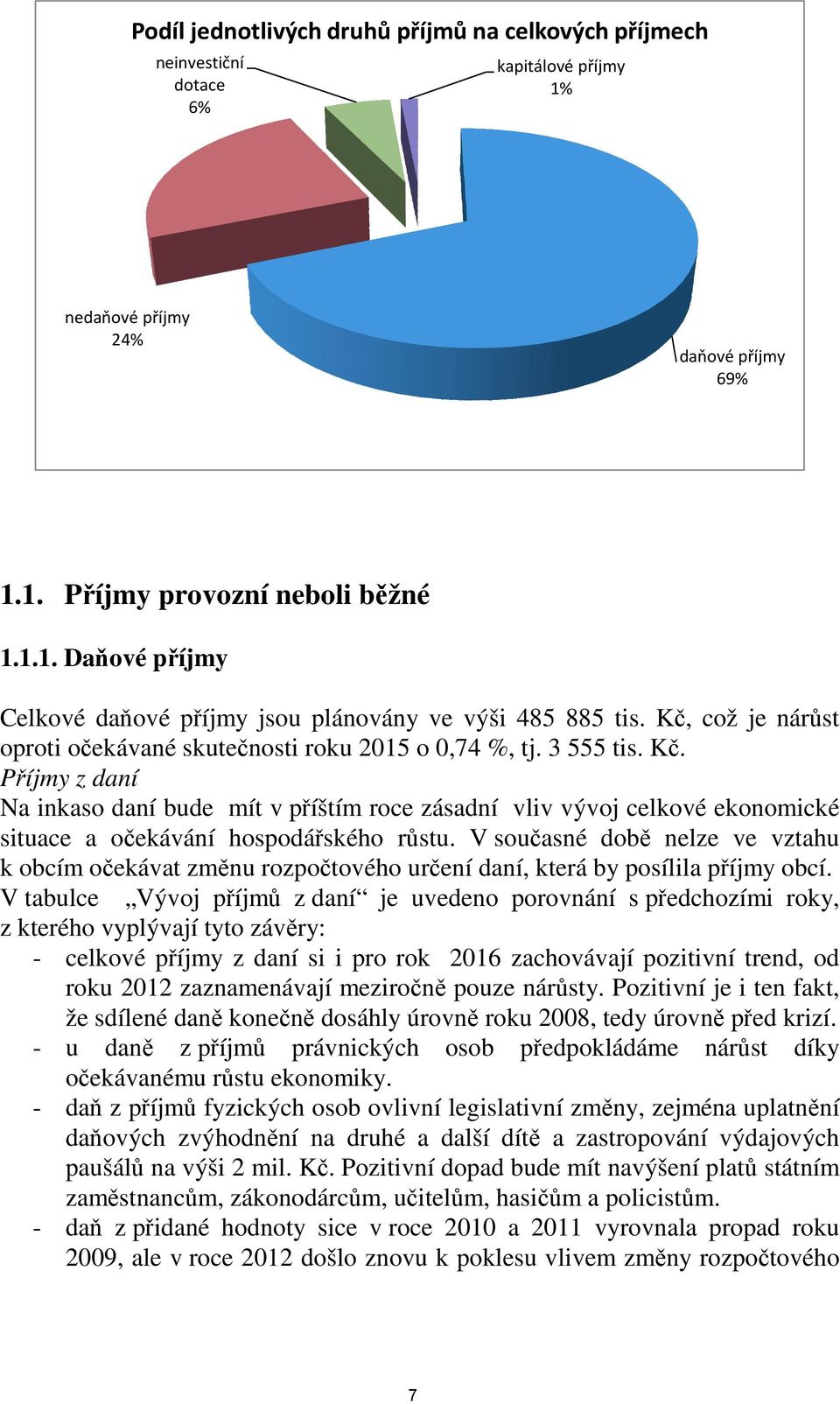 Příjmy z daní Na inkaso daní bude mít v příštím roce zásadní vliv vývoj celkové ekonomické situace a očekávání hospodářského růstu.