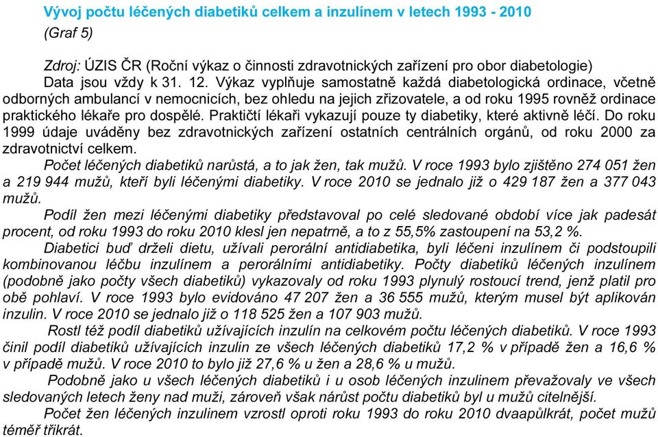 Praktičtí lékaři vykazují pouze ty diabetiky, které aktivně léčí. Do roku 1999 údaje uváděny bez zdravotnických zařízení ostatních centrálních orgánů, od roku 2000 za zdravotnictví celkem.