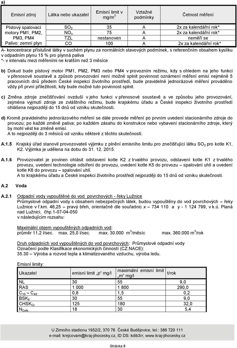 plynu 15 % pro plynná paliva *- v intervalu mezi měřeními ne kratším neţ 3 měsíce b) Dokud bude pístový motor PM1, PM2, PM3 nebo PM4 v provozním reţimu, kdy s ohledem na jeho funkci v přenosové