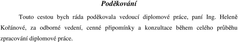 Heleně Kořánové, za odborné vedení, cenné