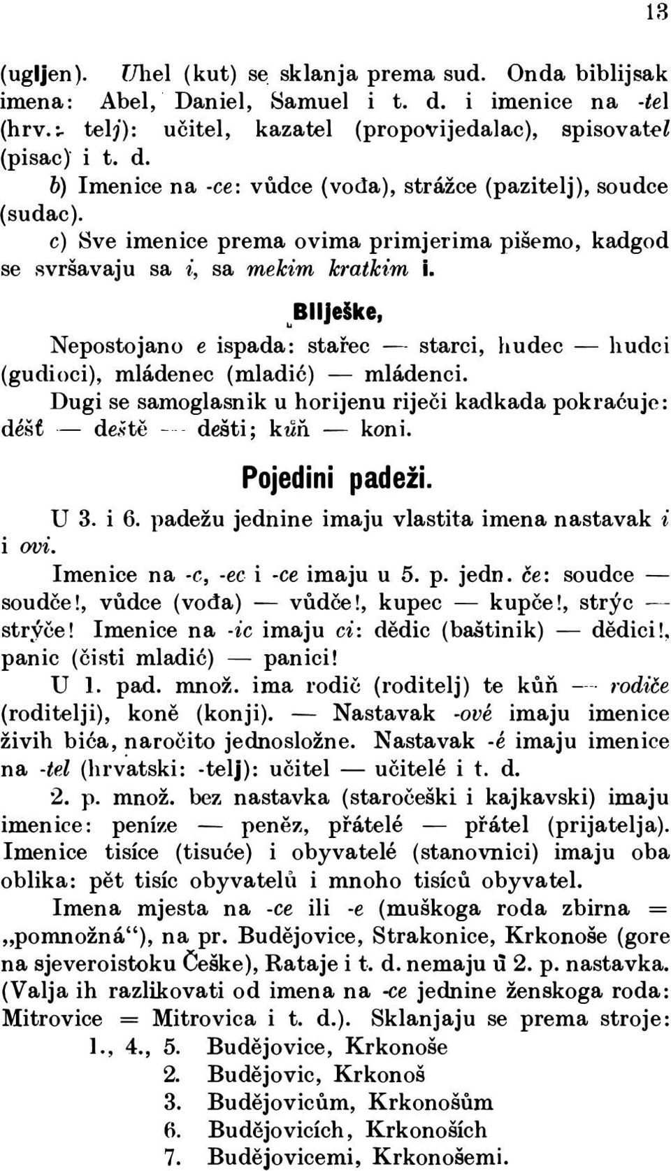 Dugi se samoglasnik u horijenu riječi kadkada pokraéuje: déšt - de.<tě - - dešti; kůň - koni. Pojedi ni padeži. i U 3. i 6. padežu jednine imaju vlastita imena nastavak ovi.