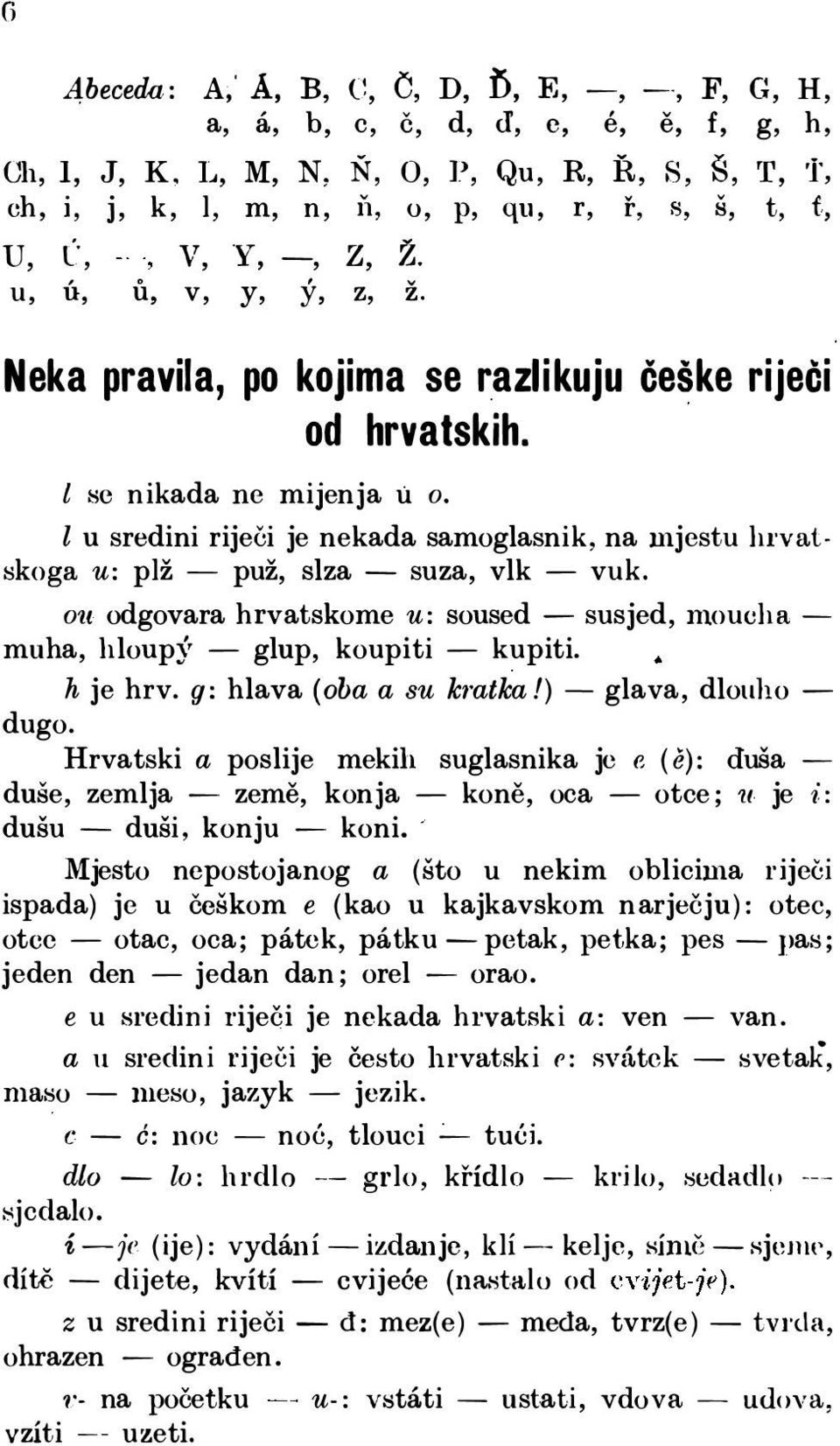 ž. Neka pravila, po kojima se razli kuju češke riječi od hrvatskih. l 8C n ikada ne mijenja u o.