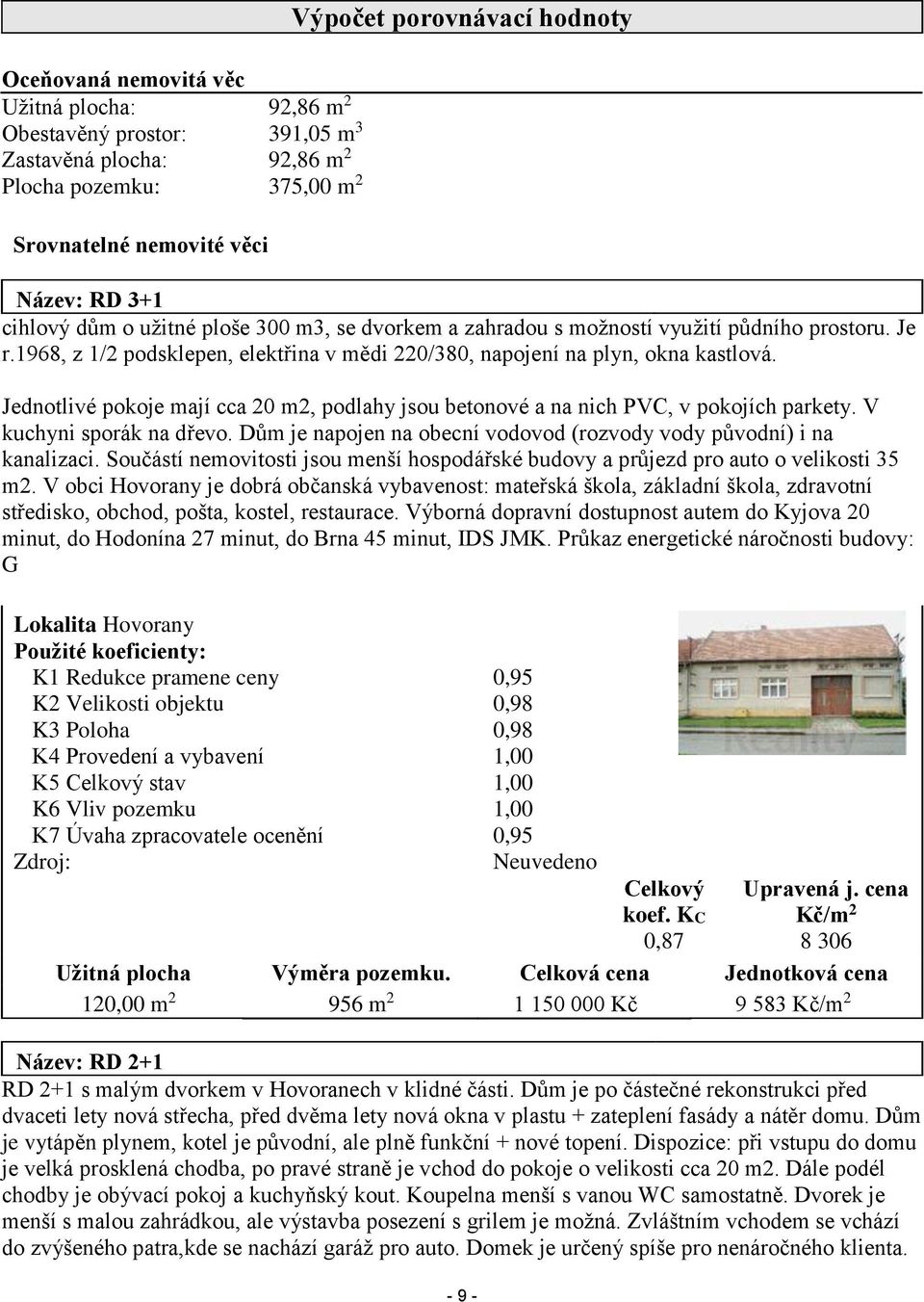 Jednotlivé pokoje mají cca 20 m2, podlahy jsou betonové a na nich PVC, v pokojích parkety. V kuchyni sporák na dřevo. Dům je napojen na obecní vodovod (rozvody vody původní) i na kanalizaci.