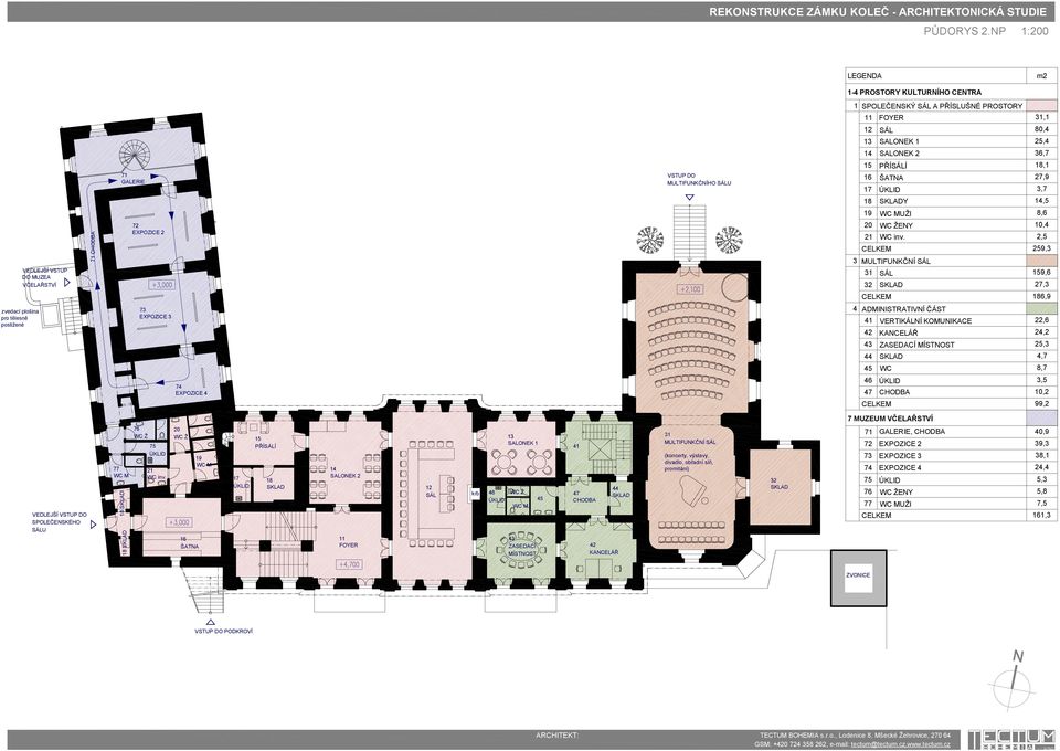 MULTIFUNKČNÍHO SÁLU 16 ŠATNA 27,9 17 ÚKLID 3,7 18 SKLADY 14,5 19 WC MUŽI 8,6 71 CHODBA 72 EXPOZICE 2 20 WC ŽENY 10,4 21 WC inv.