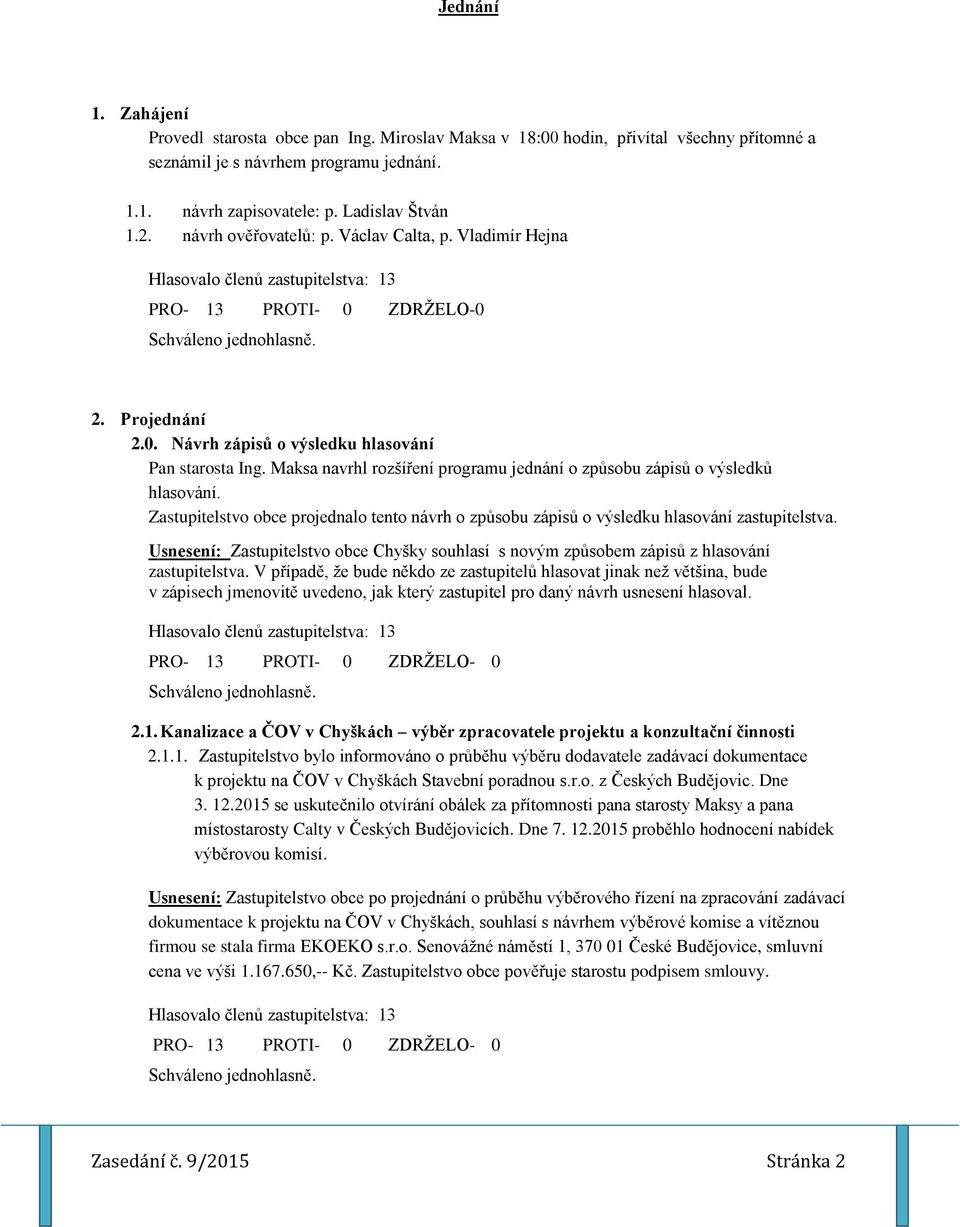 Maksa navrhl rozšíření programu jednání o způsobu zápisů o výsledků hlasování. Zastupitelstvo obce projednalo tento návrh o způsobu zápisů o výsledku hlasování zastupitelstva.