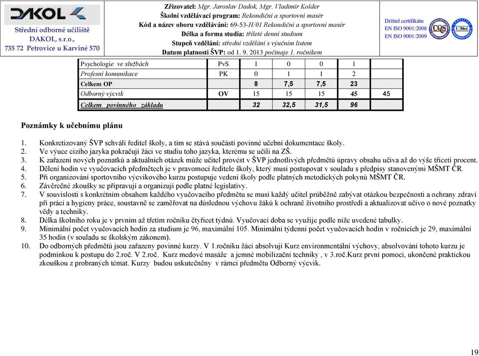 1. Konkretizovaný ŠVP schválí ředitel školy, a tím se stává součástí povinné učební dokumentace školy. 2. Ve výuce cizího jazyka pokračují žáci ve studiu toho jazyka, kterému se učili na ZŠ. 3.