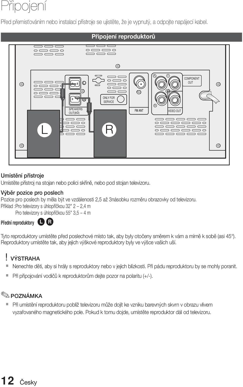 Výběr pozice pro poslech Pozice pro poslech by měla být ve vzdálenosti 2,5 až 3násobku rozměru obrazovky od televizoru.