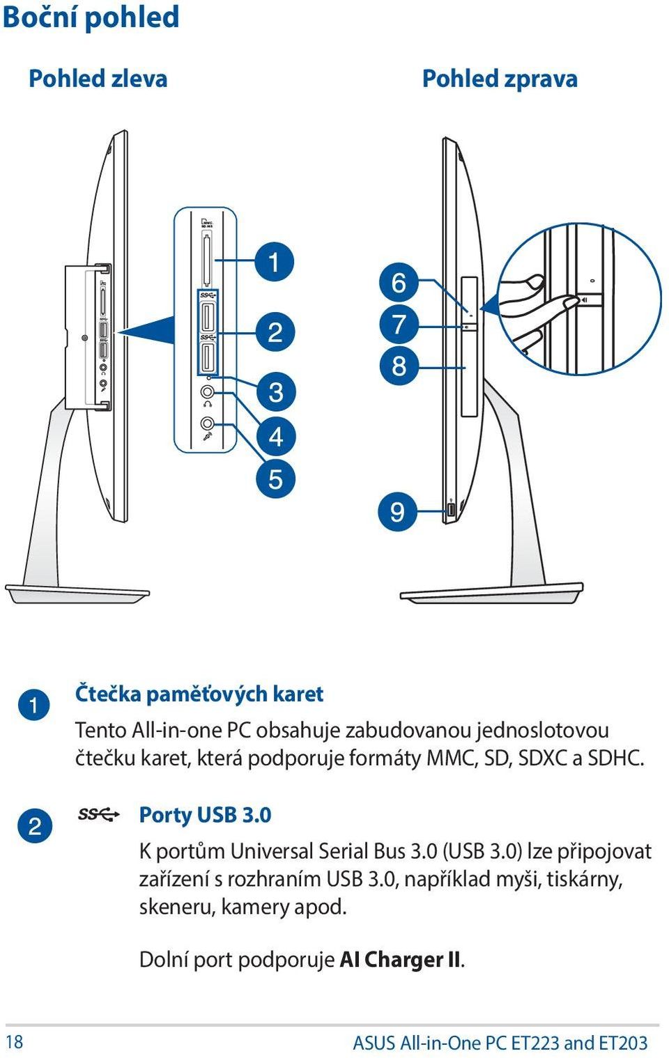 0 K portům Universal Serial Bus 3.0 (USB 3.0) lze připojovat zařízení s rozhraním USB 3.