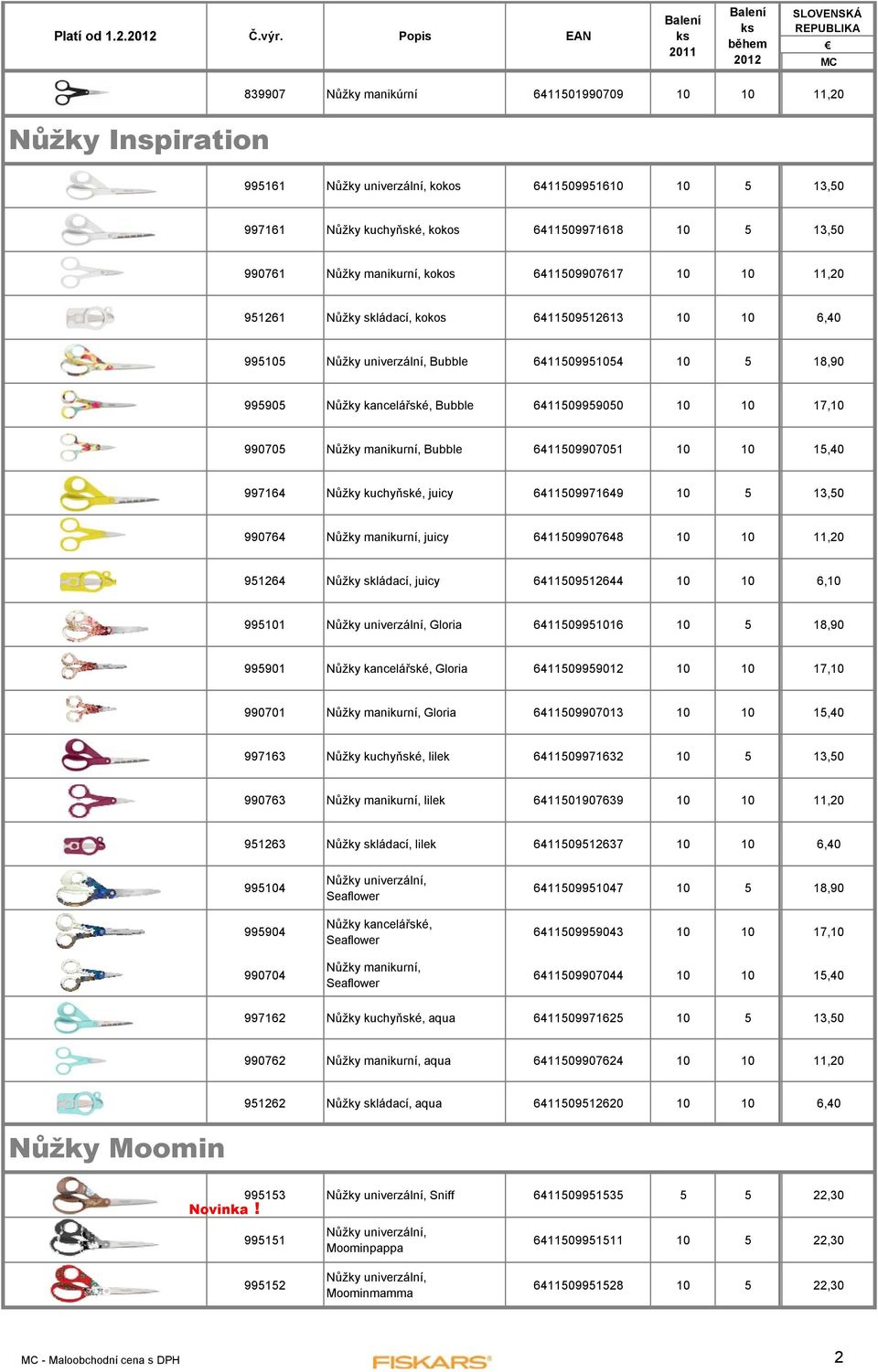 manikurní, kokos 6411509907617 10 10 11,20 951261 Nůžky skládací, kokos 6411509512613 10 10 6,40 995105 Nůžky univerzální, Bubble 6411509951054 10 5 18,90 995905 Nůžky kancelářské, Bubble