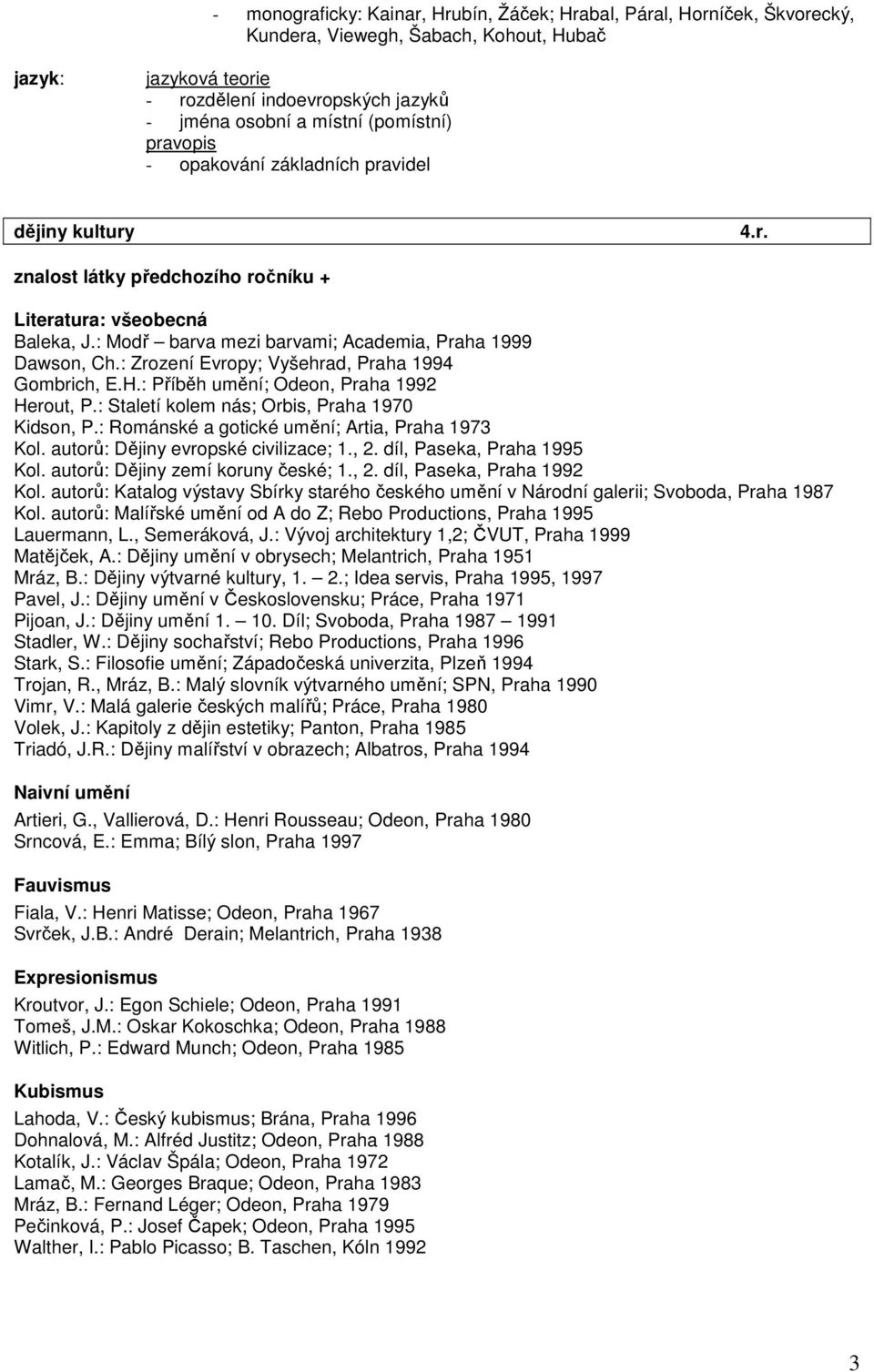 : Zrození Evropy; Vyšehrad, Praha 1994 Gombrich, E.H.: Příběh umění; Odeon, Praha 1992 Herout, P.: Staletí kolem nás; Orbis, Praha 1970 Kidson, P.: Románské a gotické umění; Artia, Praha 1973 Kol.