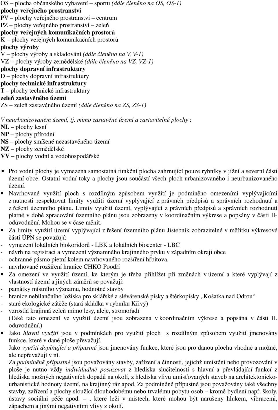 dopravní infrastruktury D plochy dopravní infrastruktury plochy technické infrastruktury T plochy technické infrastruktury zeleň zastavěného území ZS zeleň zastavěného území (dále členěno na ZS,