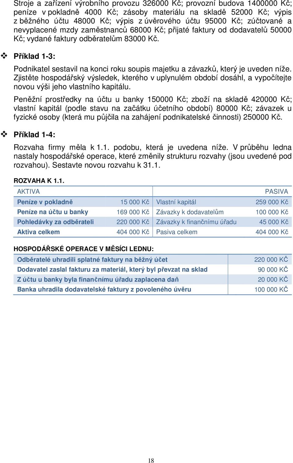 Příklad 1-3: Podnikatel sestavil na konci roku soupis majetku a závazků, který je uveden níže.