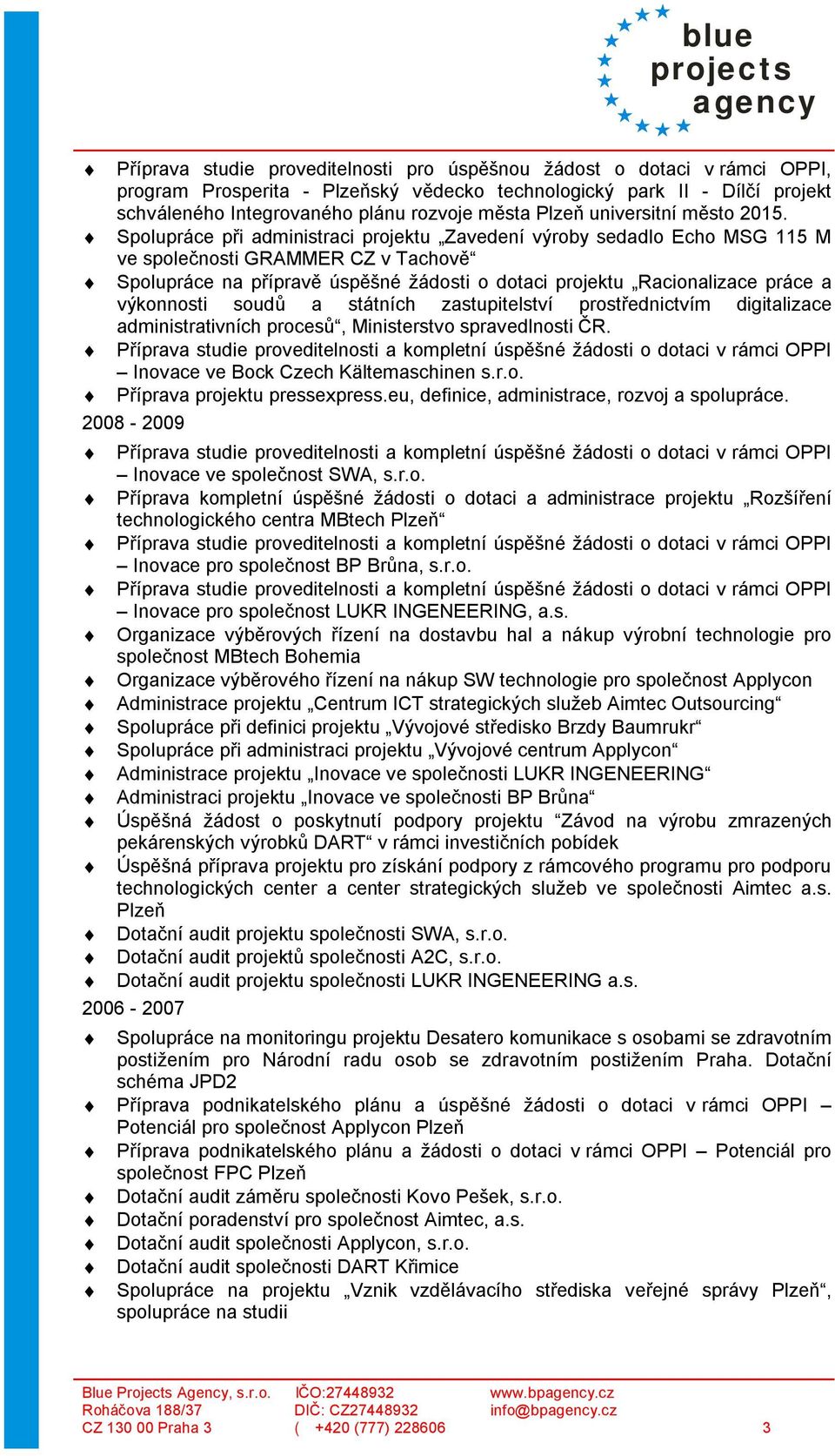 Spolupráce při administraci projektu Zavedení výroby sedadlo Echo MSG 115 M ve společnosti GRAMMER CZ v Tachově Spolupráce na přípravě úspěšné žádosti o dotaci projektu Racionalizace práce a