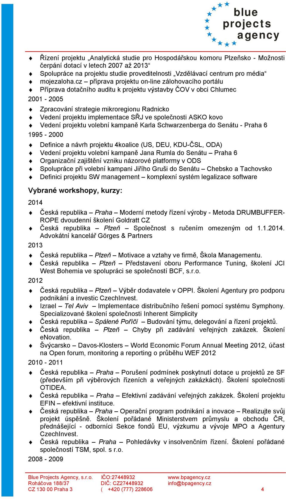 cz příprava projektu on-line zálohovacího portálu Příprava dotačního auditu k projektu výstavby ČOV v obci Chlumec 2001-2005 Zpracování strategie mikroregionu Radnicko Vedení projektu implementace