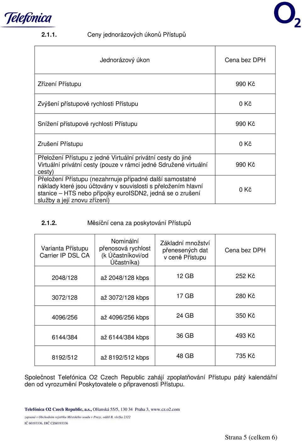 které jsou účtovány v souvislosti s přeložením hlavní stanice HTS nebo přípojky euroisdn2,