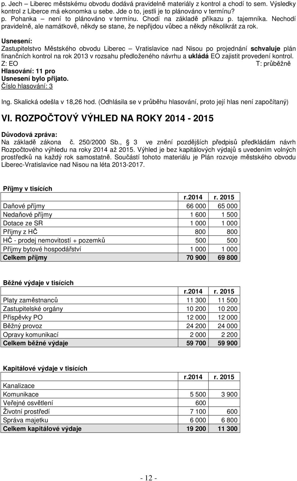 Usnesení: Zastupitelstvo Městského obvodu Liberec Vratislavice nad Nisou po projednání schvaluje plán finančních kontrol na rok 2013 v rozsahu předloženého návrhu a ukládá EO zajistit provedení