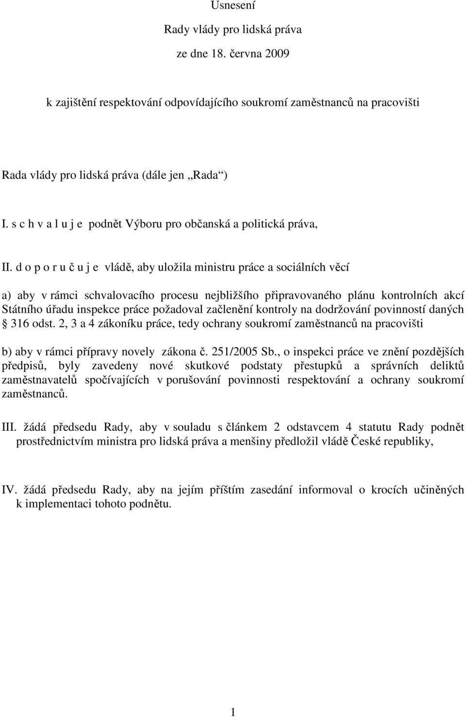 začlenění kontroly na dodržování povinností daných 316 odst. 2, 3 a 4 zákoníku práce, tedy ochrany soukromí zaměstnanců na pracovišti b) aby v rámci přípravy novely zákona č. 251/2005 Sb.