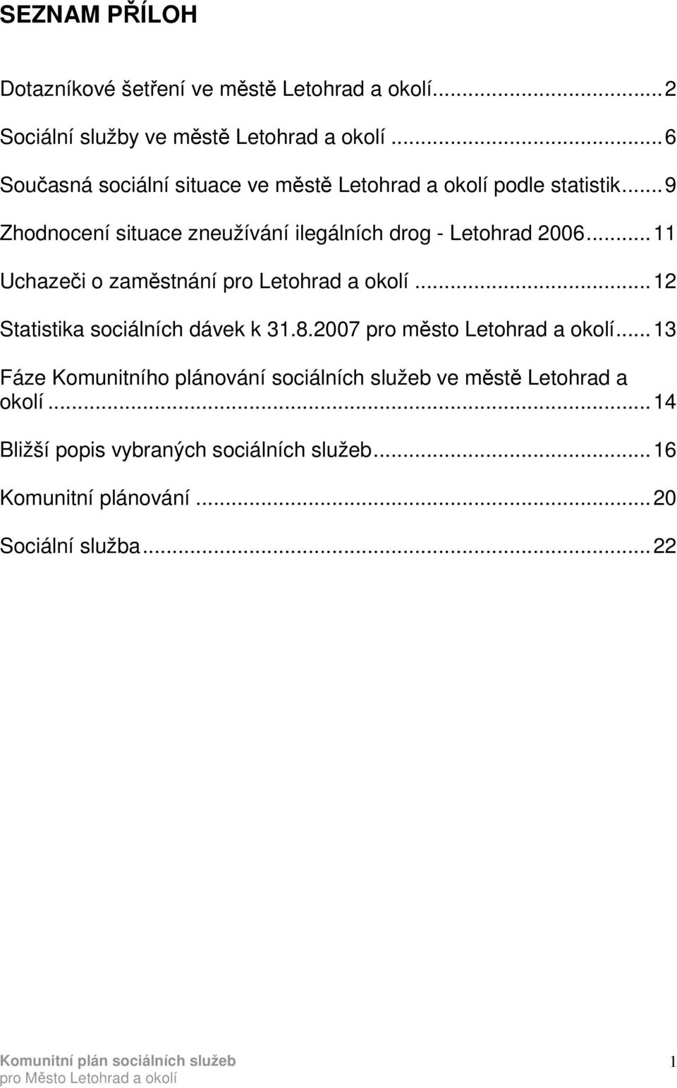 ..9 Zhodnocení situace zneužívání ilegálních drog - Letohrad 2006...11 Uchazeči o zaměstnání pro Letohrad a okolí.