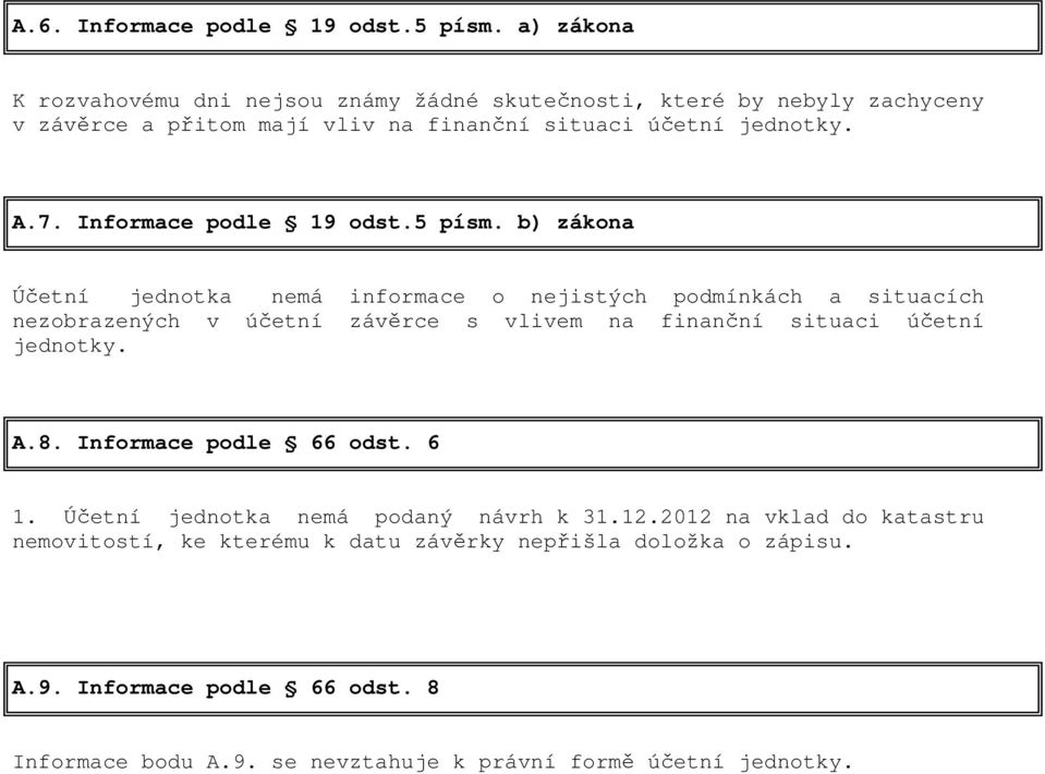 Informace podle 19 odst.5 písm.