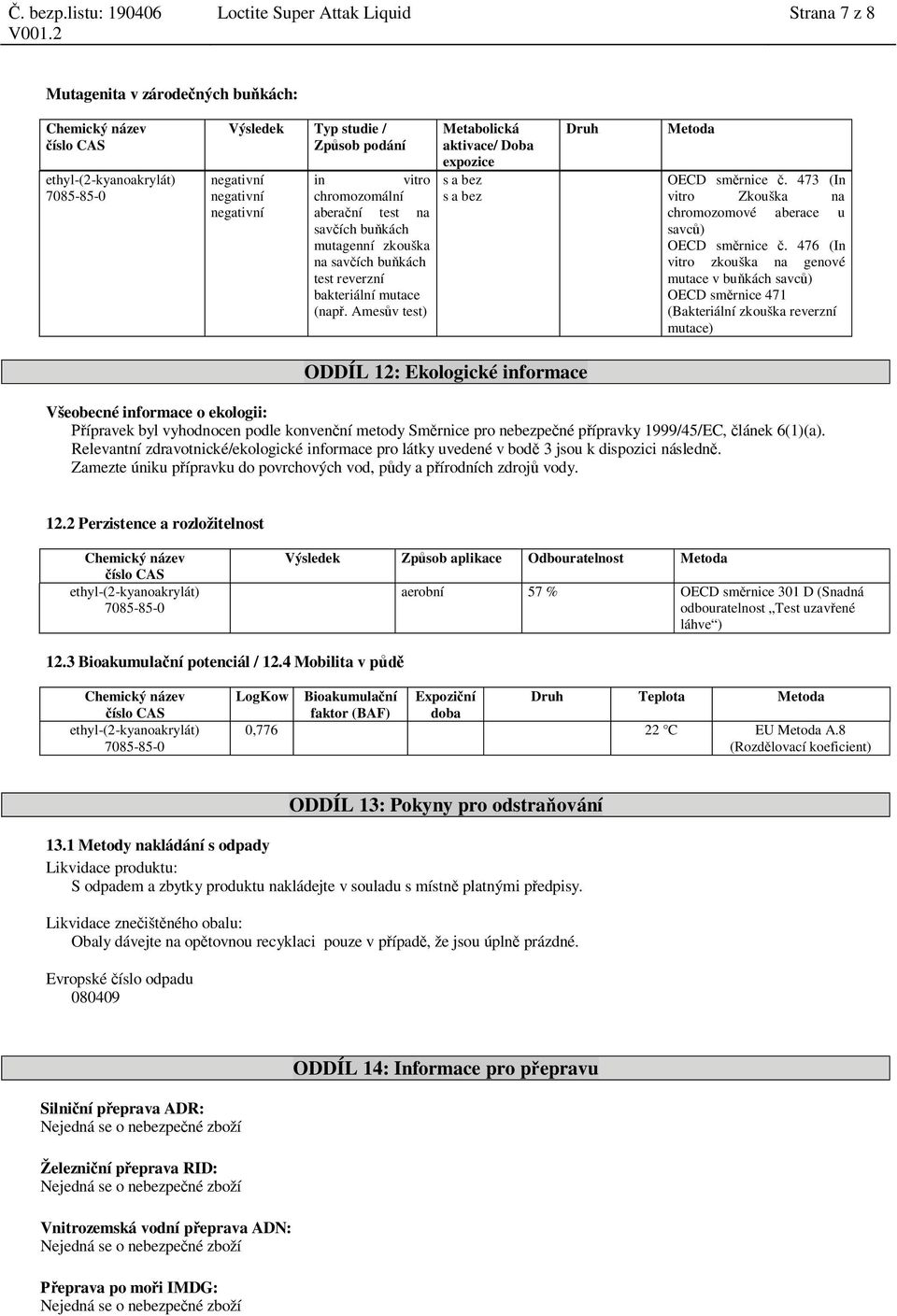 473 (In vitro Zkouška na chromozomové aberace u savc ) OECD sm rnice.