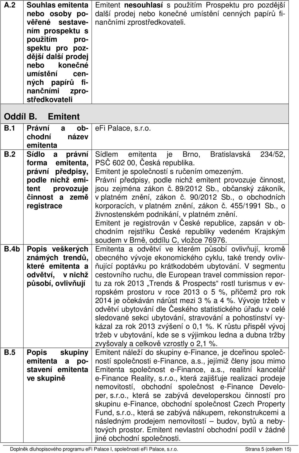 2 Sídlo a právní forma emitenta, právní předpisy, podle nichž emitent provozuje činnost a země registrace B.4b Popis veškerých známých trendů, které emitenta a odvětví, v nichž působí, ovlivňují B.