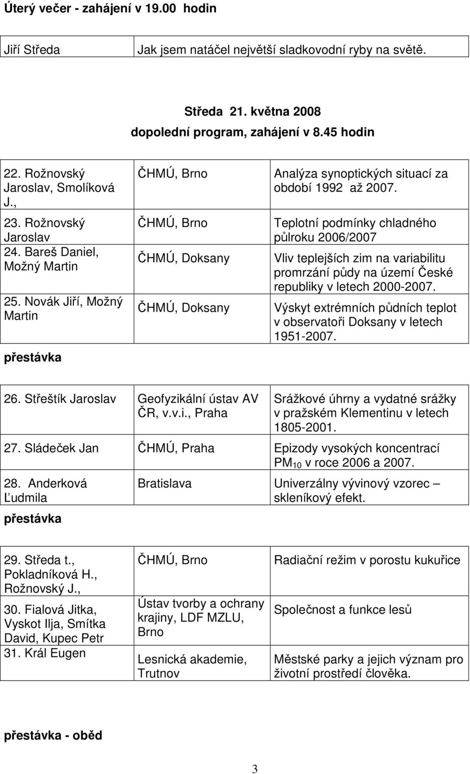 Novák Jiří, Možný Martin ČHMÚ, Brno ČHMÚ, Brno ČHMÚ, Doksany ČHMÚ, Doksany Analýza synoptických situací za období 1992 až 2007.