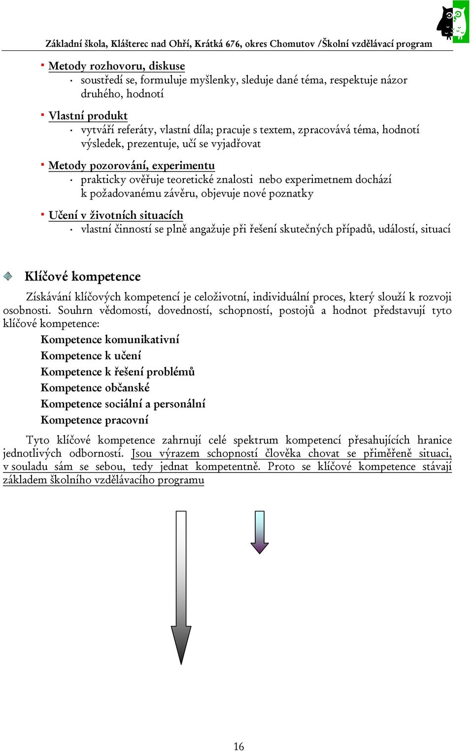 životních situacích vlastní činností se plně angažuje při řešení skutečných případů, událostí, situací Klíčové kompetence Získávání klíčových kompetencí je celoživotní, individuální proces, který